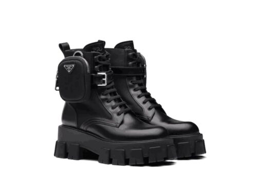 Prada brushed Rois Leather and Nylon Monolith Boots Black - Image 4