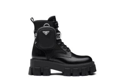 Prada brushed Rois Leather and Nylon Monolith Boots Black