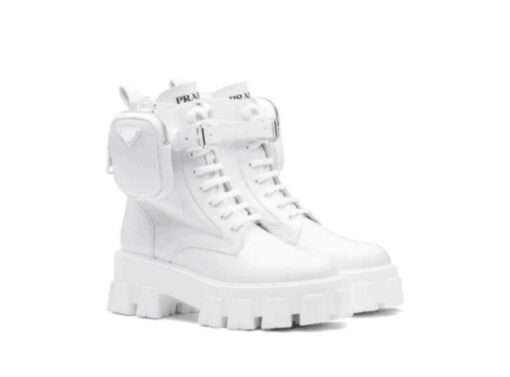 Prada brushed Rois Leather and Nylon Monolith Boots White - Image 3