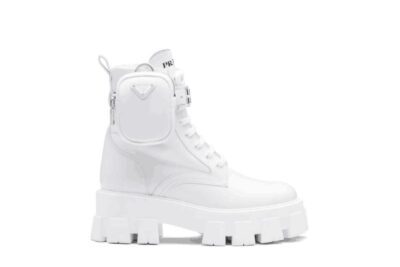 Prada brushed Rois Leather and Nylon Monolith Boots White