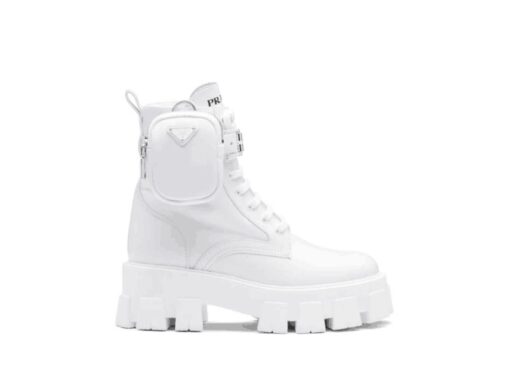 Prada brushed Rois Leather and Nylon Monolith Boots White