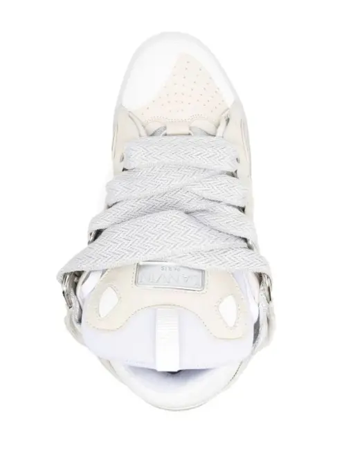 Lanvin Curb Lace-Up Sneakers White Grey - Image 3