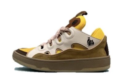 Lanvin Curb Lace-Up Sneakers Yellow Beige