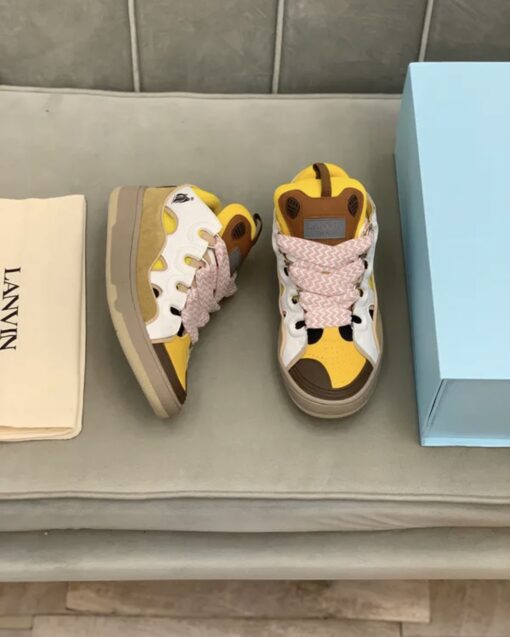 Lanvin Curb Lace-Up Sneakers Yellow Beige - Image 3