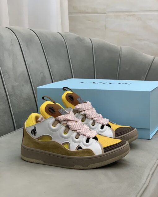 Lanvin Curb Lace-Up Sneakers Yellow Beige - Image 4