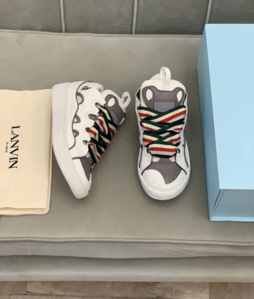 Lanvin Curb Lace-Up Sneakers White Green - Image 3