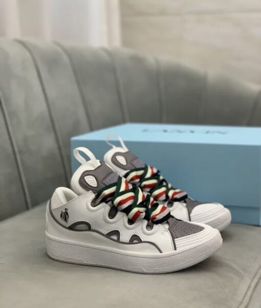 Lanvin Curb Lace-Up Sneakers White Green - Image 4