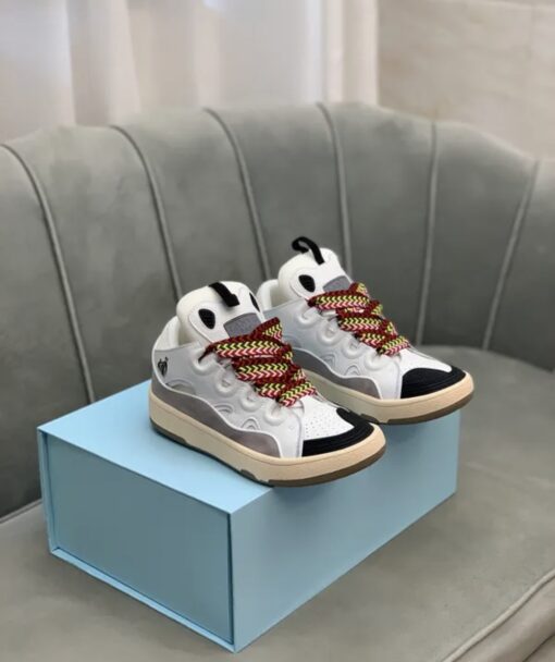 Lanvin Curb Lace-Up Sneakers White Brown - Image 3