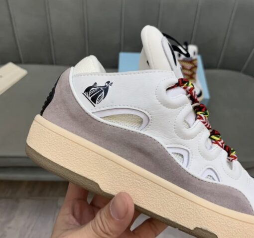 Lanvin Curb Lace-Up Sneakers White Brown - Image 4