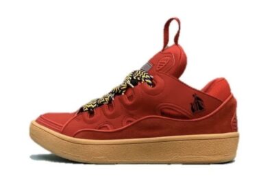 Lanvin Curb Lace-Up Sneakers Red