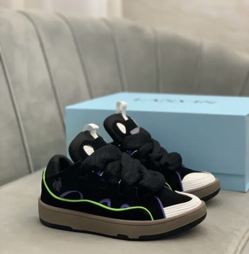 Lanvin Curb Lace-Up Sneakers Black Blue White - Image 4