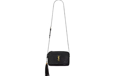 Saint Laurent Camera Bag In Crocodile-Embossed Shiny Leather Black