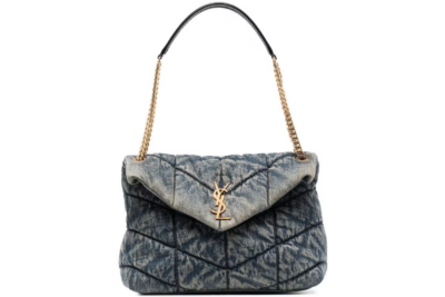 Saint Laurent Puffer Denim Shoulder Bag Blue
