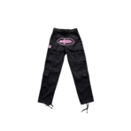 black with pink logo cargos