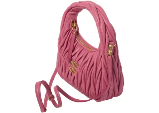 Miu Miu Wander Matelasse Nappa Leather Mini Hobo Bag Pink - Image 3