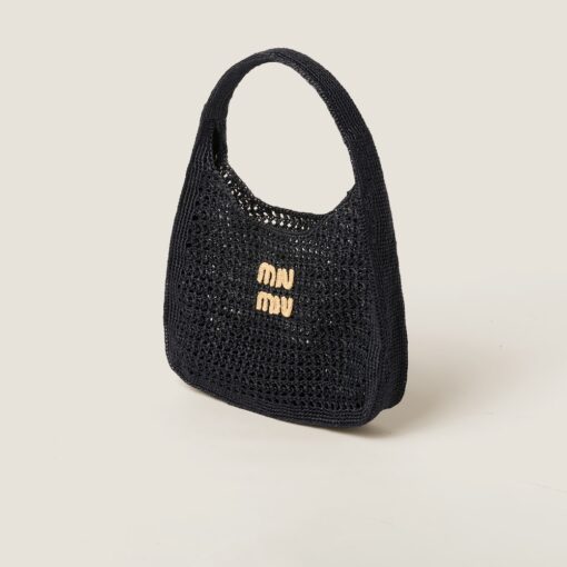 Miu Miu Woven Hobo Bag Black - Image 3