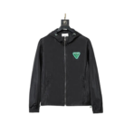 Bottega Veneta Zipper Hoodie – Luxury Black Technical Shell Jacket with Signature Green Logo