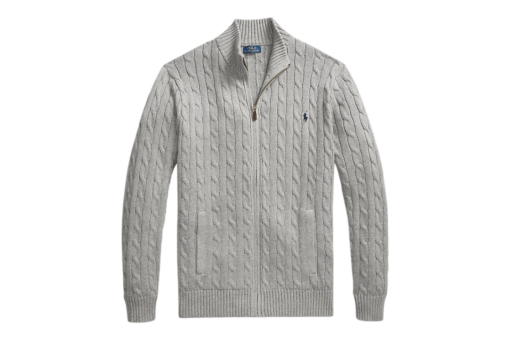 Ralph lauren Cable-Knit Cotton Full-Zip Jumper Grey
