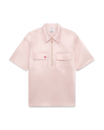 CASABLANCA Satin Quarter Zip Short Sleeve Shirt Pink