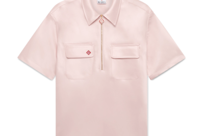 CASABLANCA Satin Quarter Zip Short Sleeve Shirt Pink