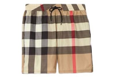 Drawstring swim shorts Burberry check archival beige