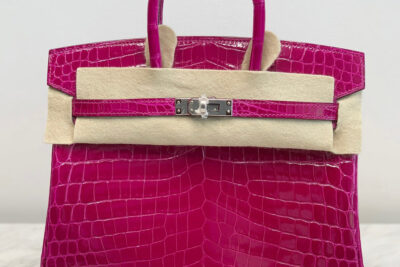 Hermès Birkin 25 Rose Pourpre Shiny Croc Palladium Hardware Bag