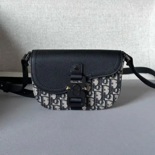 Dior Mini Oblique Saddle Buckle Messenger Bag Black