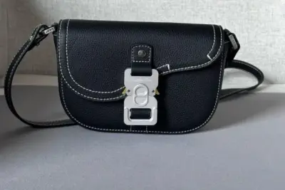 Mini Saddle Messenger Bag with Flap Black Grained