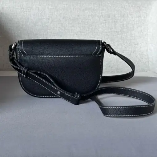 Mini Saddle Messenger Bag with Flap Black Grained - Image 2