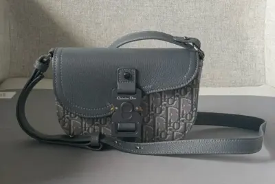 Dior Mini Oblique Saddle Buckle Messenger Bag Grey