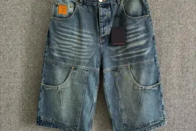 LV Cargo Denim Shorts Pocket Patch