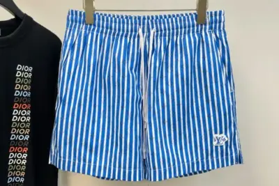 LV Checked Monogram Swim Shorts Blue