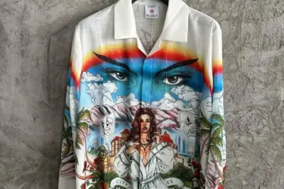 Casablanca Cuban Collar Graphic Print Long Sleeve Shirt