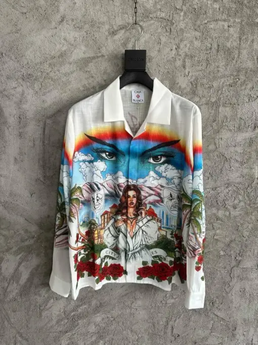 Casablanca Cuban Collar Graphic Print Long Sleeve Shirt