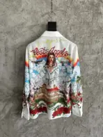 Casablanca Cuban Collar Graphic Print Long Sleeve Shirt - Image 2