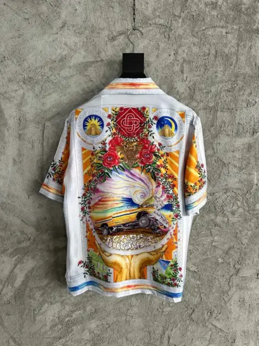 Casablanca Short-Sleeve Cuban Collar Silk Shirt Vintage Car - Image 2