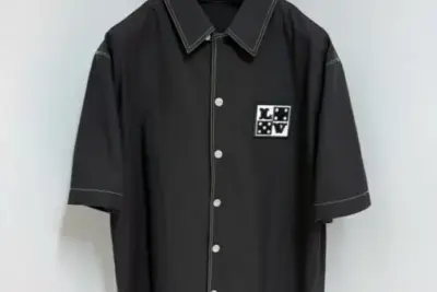 LV Embroidered Short-Sleeved Cotton Shirt Black