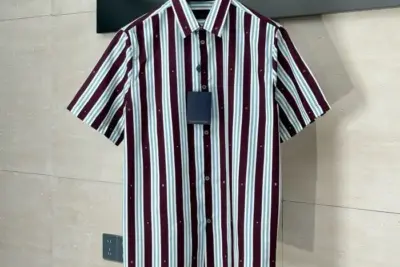 LV Striped Short-Sleeved Shirt Burgundy