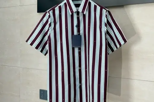 LV Striped Short-Sleeved Shirt Burgundy