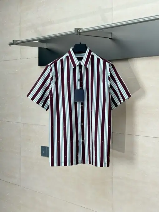 LV Striped Short-Sleeved Shirt Burgundy