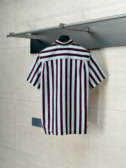 LV Striped Short-Sleeved Shirt Burgundy - Image 2