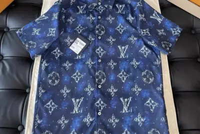 LV Printed Monogram Short-Sleeved Shirt Ocean Blue
