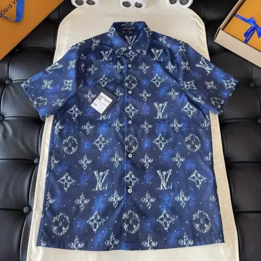 LV Printed Monogram Short-Sleeved Shirt Ocean Blue
