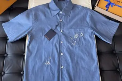 LV Embroidered Chambray Shirt Blue