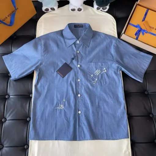 LV Embroidered Chambray Shirt Blue