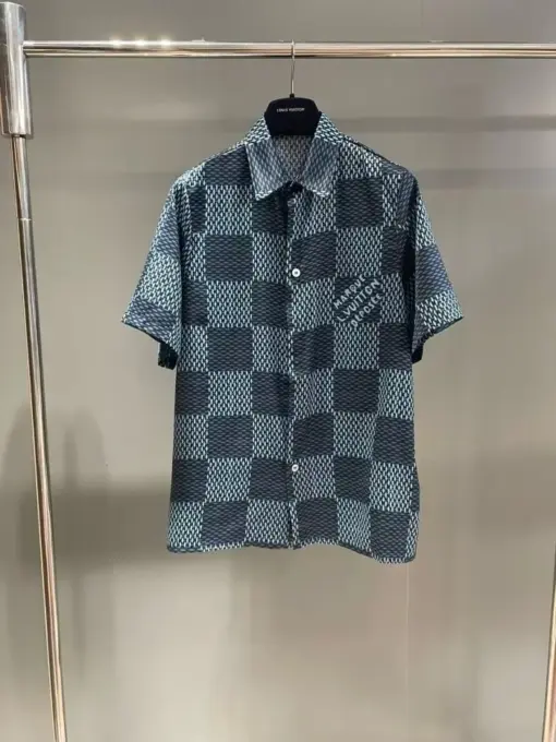 LV Damier Silk Shirt Blue Haze