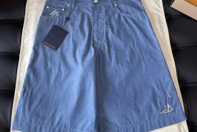 LV Embroidered Chambray Shorts Blue