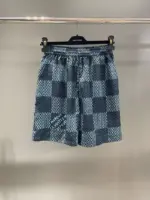 LV Damier Silk Shorts Blue Haze