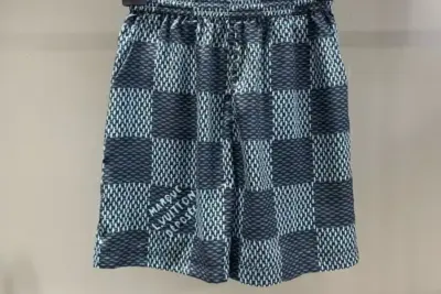 LV Damier Silk Shorts Blue Haze
