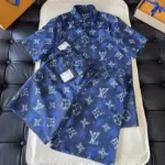 LV Printed Monogram Short-Sleeved Suite Ocean Blue